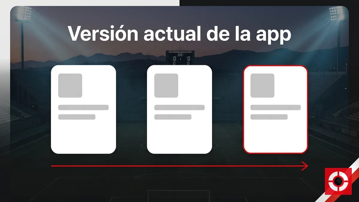Línea de tiempo de versiones de la app de Supermatch con la más reciente resaltada