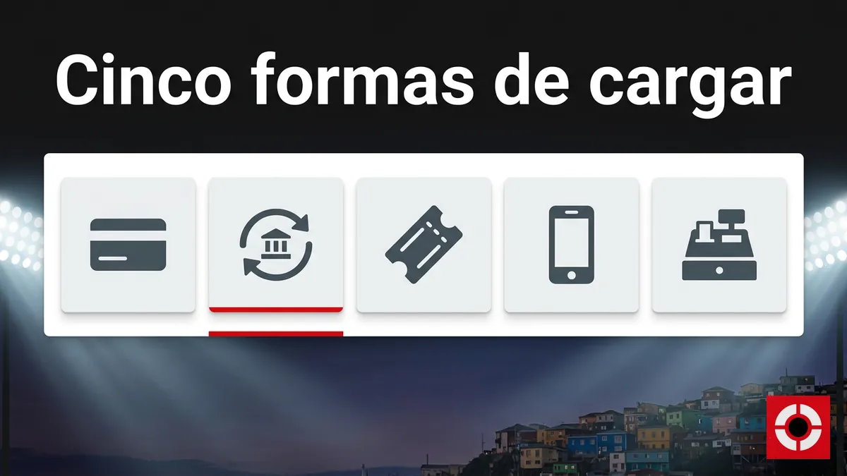 Cinco formas de cargar saldo en Supermatch, mostradas como cinco fichas